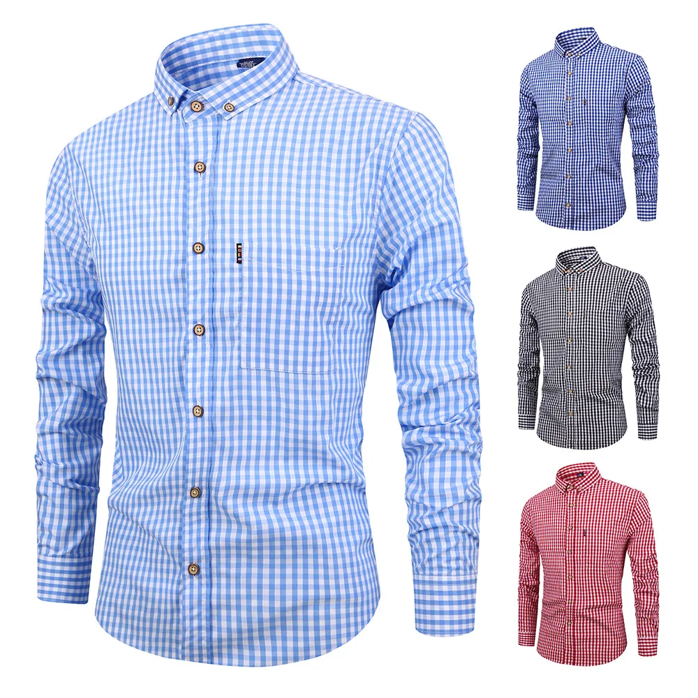 

Custom 100% Cotton Men's Casual Plaid Shirts Button up Business Men's Office Shirt Check Shirt for Men Long Sleeves with Pocket
