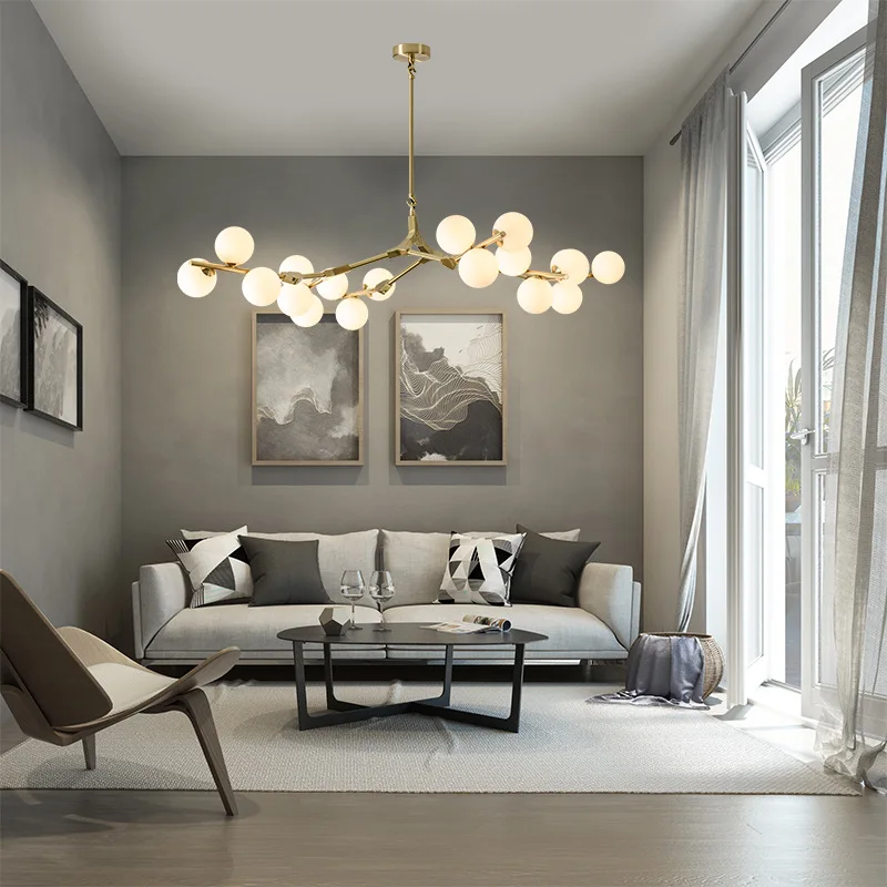 

Nordic Tree Branches LED Ceiling Chandeliers Glass Balls for Living Dining Room Villa Lamp Home Decor Gold Hanging Light Fixture