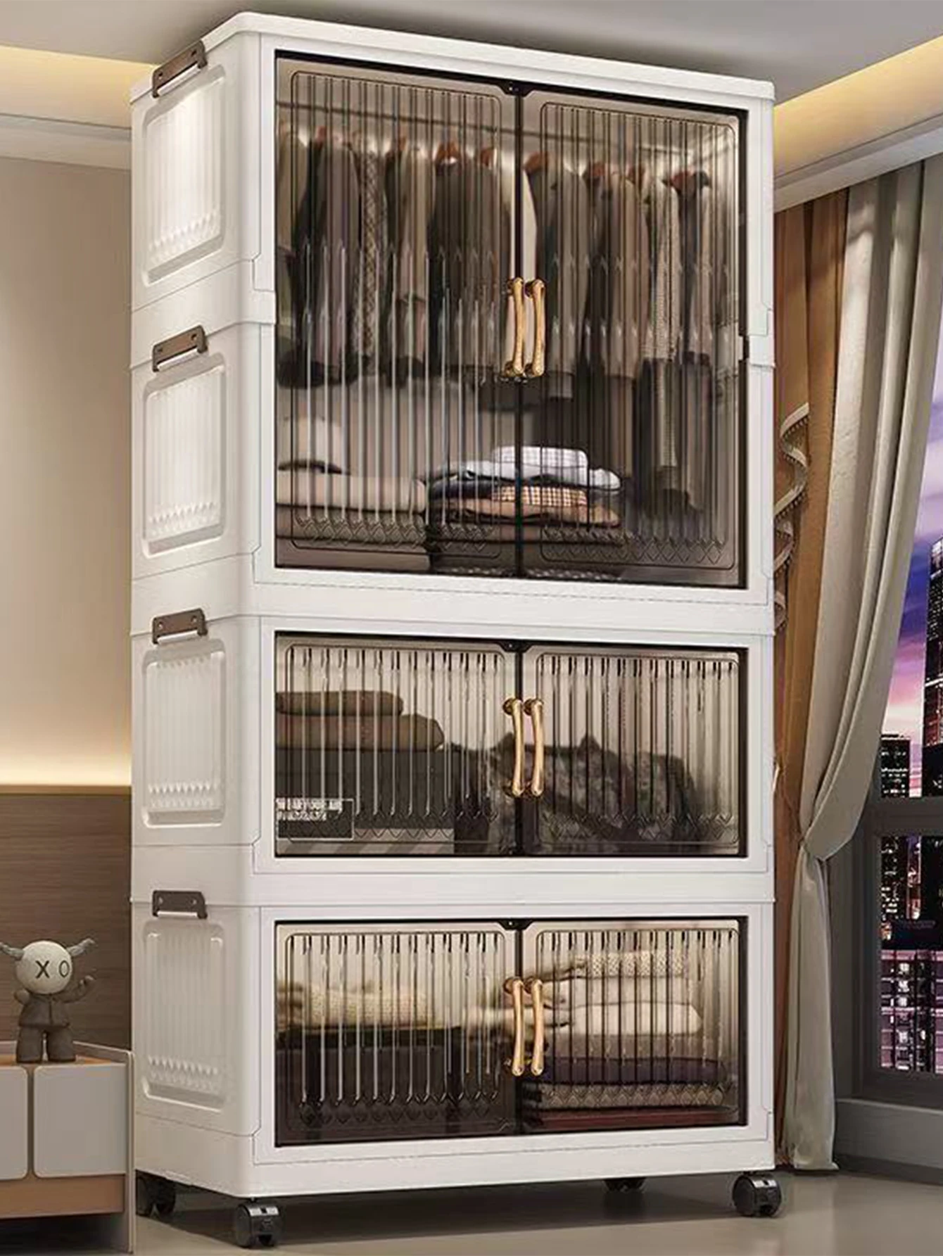 خزانة ملابس بباب مزدوج، خالية من التركيب، خالية من درج الطفل، سعة كبيرة، خزانة غرفة المعيشة، خزانة الوجبات الخفيفة، خزانة غرفة النوم #1