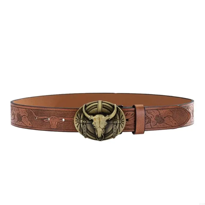 

31KD Carved Head Buckle Waist Belt Adjustable Waist Belt for Male Jeans