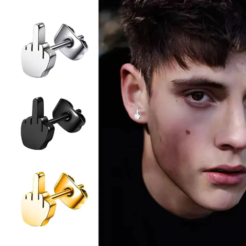 

2Pcs Vintage Punk Middle Finger Ear Studs Earrings for Men Women Unisex Fashion Cool Creative Finger Shape Female Earrings