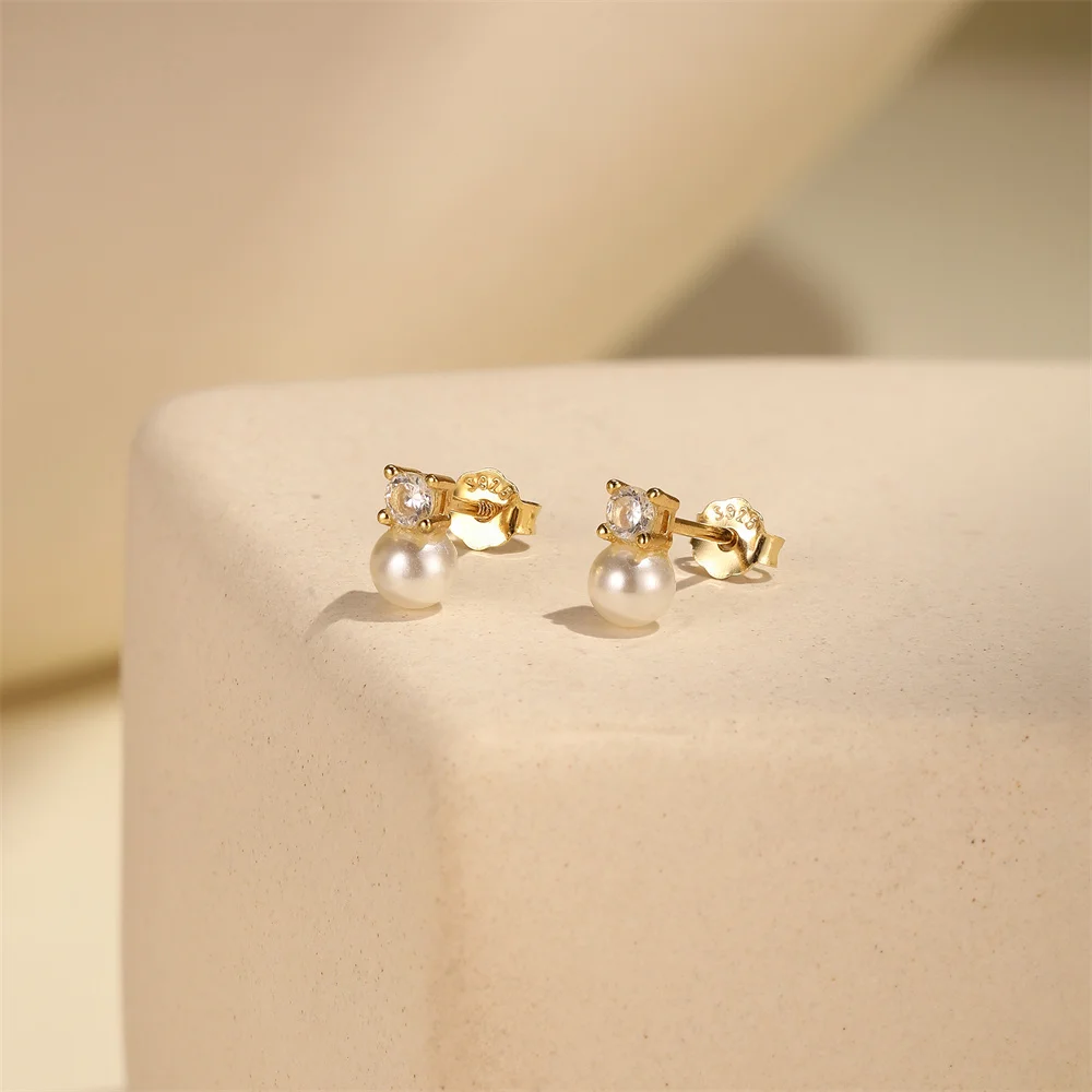 CANNER أربعة مخلب الزركون بساطتها اللؤلؤ 925 حلَق من الفضّة الاسترليني للنساء Ins الفرنسية أقراط رائعة مجوهرات #3