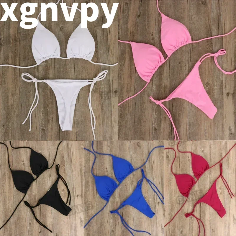 Xgnvpy Swimsuit Women Sexy Bikini Set Push-up Padded Bra Thong Two Pieces Swimwear Beachwear Bathing Suit Femme