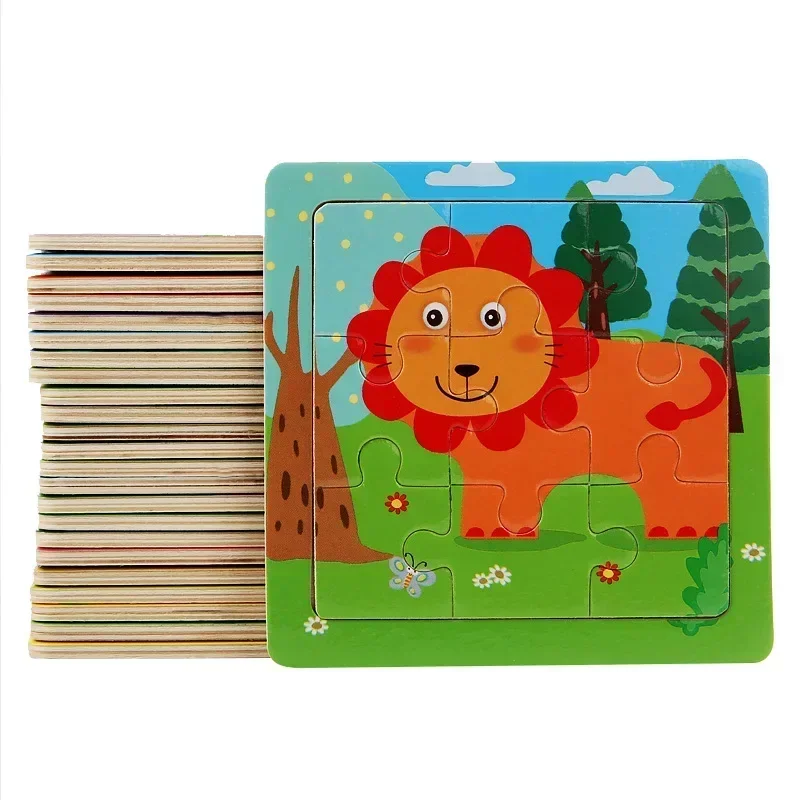 3D Puzzles Cartoon Animals Wooden Montessori Game Kids Cognitive Jigsaw Puzzle Baby Toys Educational Toys for Children Toddler