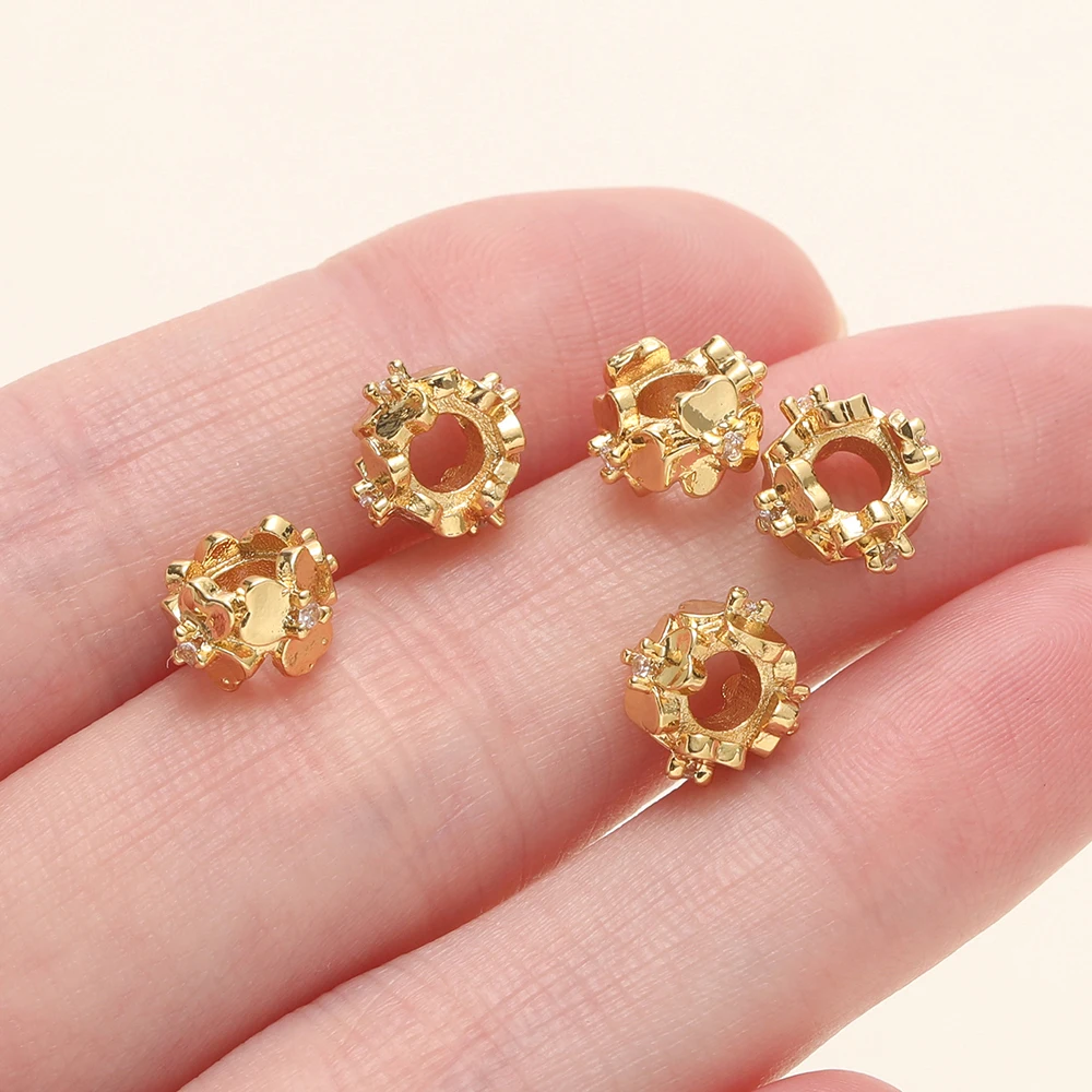 

2Pcs/Pack 14/18k Gold Color Plated Charms Spacer Beads with Zircon for Jewelry Making Bracelet Necklace DIY Accessories