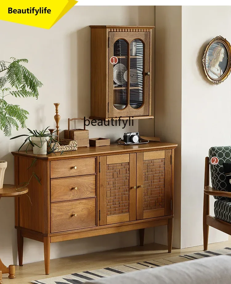 

LL A57 Old teak retro dining side cabinet, all solid wood medieval entrance cabinet, living room storage locker
