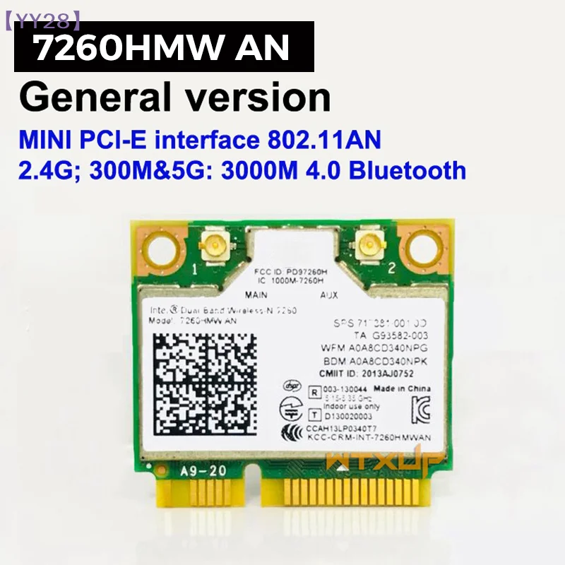【YY28】1Pcs Mini PCI-E Dual-Band 2.4G/5Ghz Wireless Network Card AC 7260 7260HMW AN Bluetooth 4.0 802.11a/b/g/n{Y}