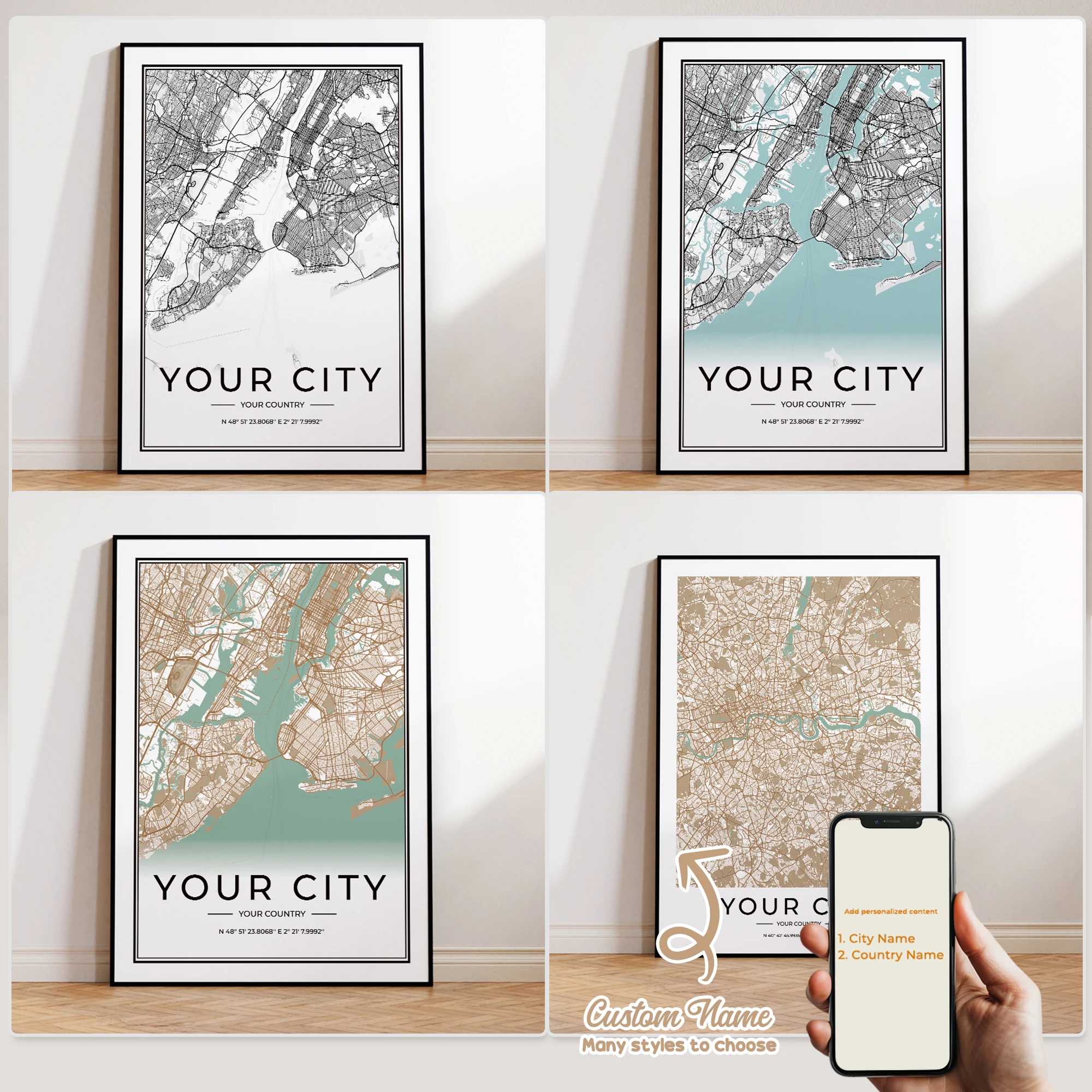Modern Custom Personalized Color City Map Wall Art Canvas Poster Prints Paintings Picture For Living Room Home Decor