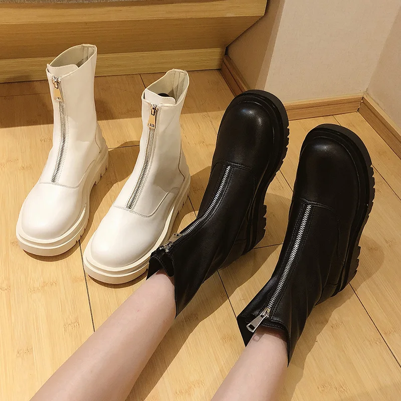 Lady Boots Women\'s Low Shoes Round Toe Luxury Designer Zipper Boots-Women Flat Heel Ankle Med Autumn Fashion Rubber 2023 Lolita