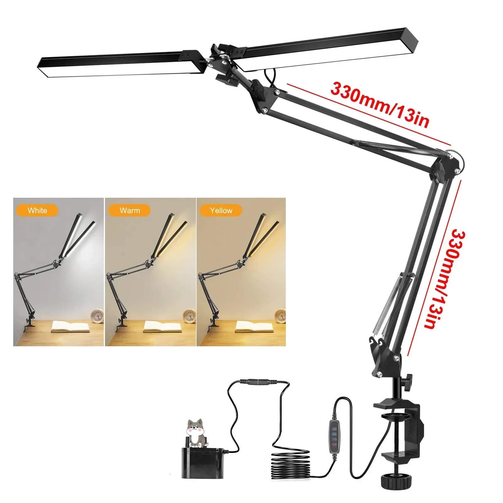 LED Desk Foldable Lamp Eye-Care Reading Light with Clamp 24W Indoor Light Table Clamp Folding Light for Office/Study/Working