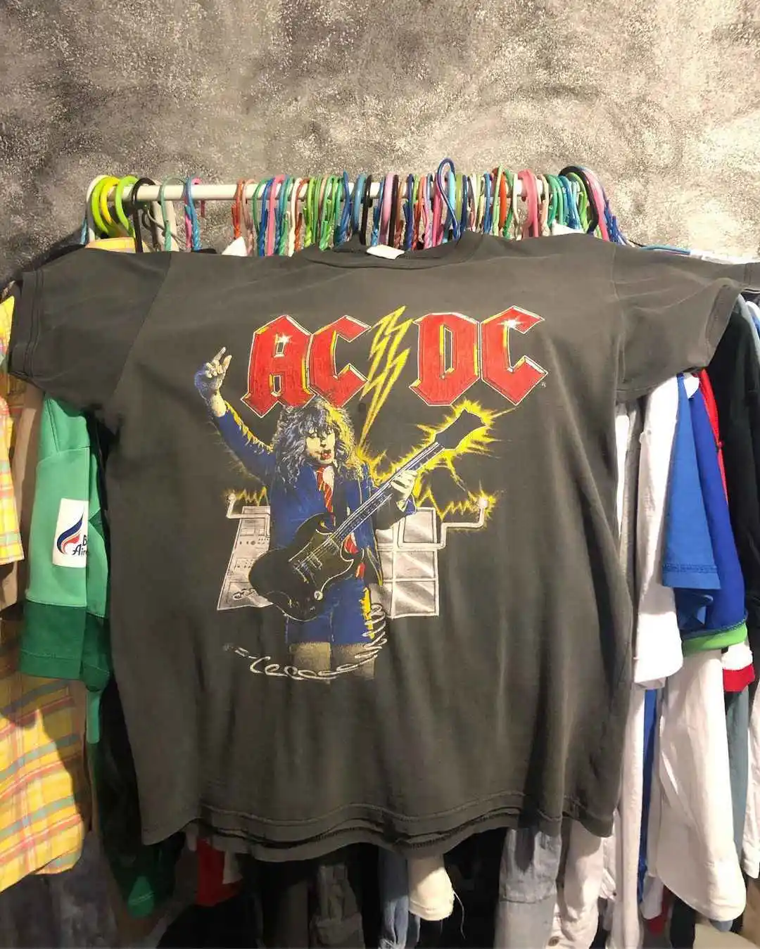 Bad Boy ACDC Band Poster ins American Trend Brand Loose T-Shirt European and American Style Printing Student Personality White