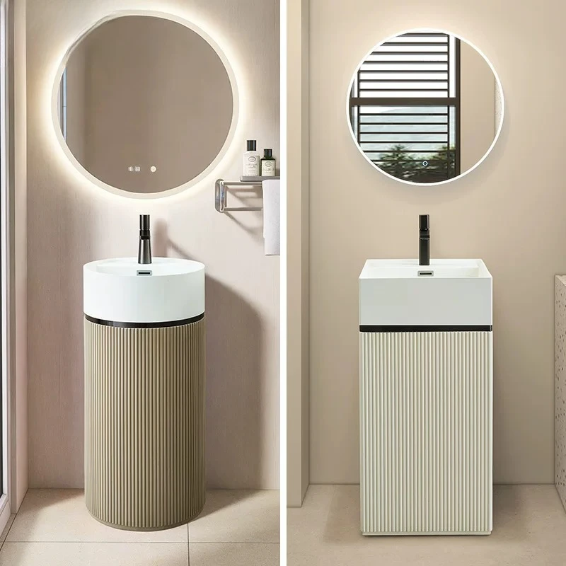 Cream Wind Designer Bathroom Column Basin Floor Type Integrated Round Square Sink Color Art Face Wash Table