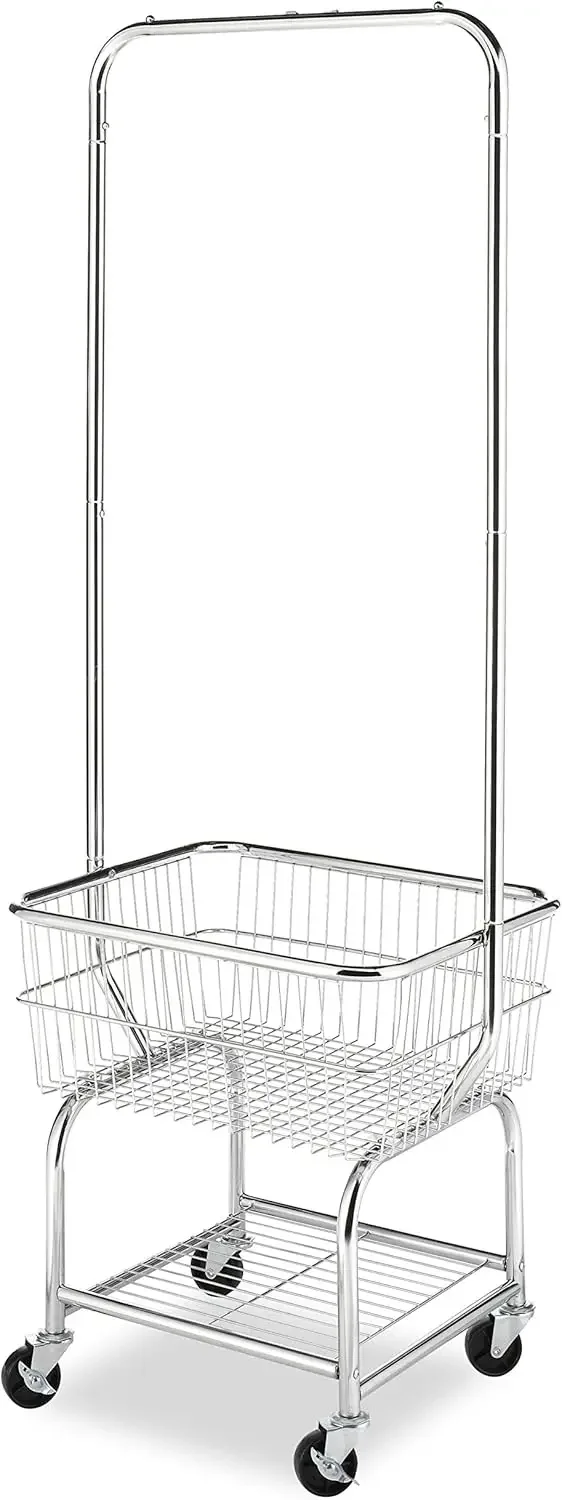 Commercial Rolling Laundry Butler with Wire Storage Rack