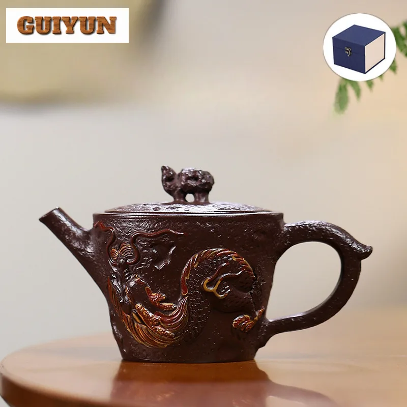 

200ml Luxury Yixing Purple Clay Teapot Master Handmade Dragon Pot Raw Ore Purple Mud Tea Making Kettle With Filter Zisha Tea Set