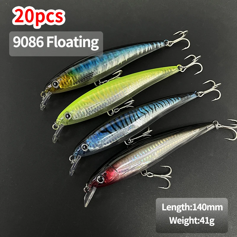 20pcs 140mm 41g Floating Minnow Fishing Lure Set Box Laser UV Artificial Bait Saltwater Long Casting Trolling Jerkbait Equipment