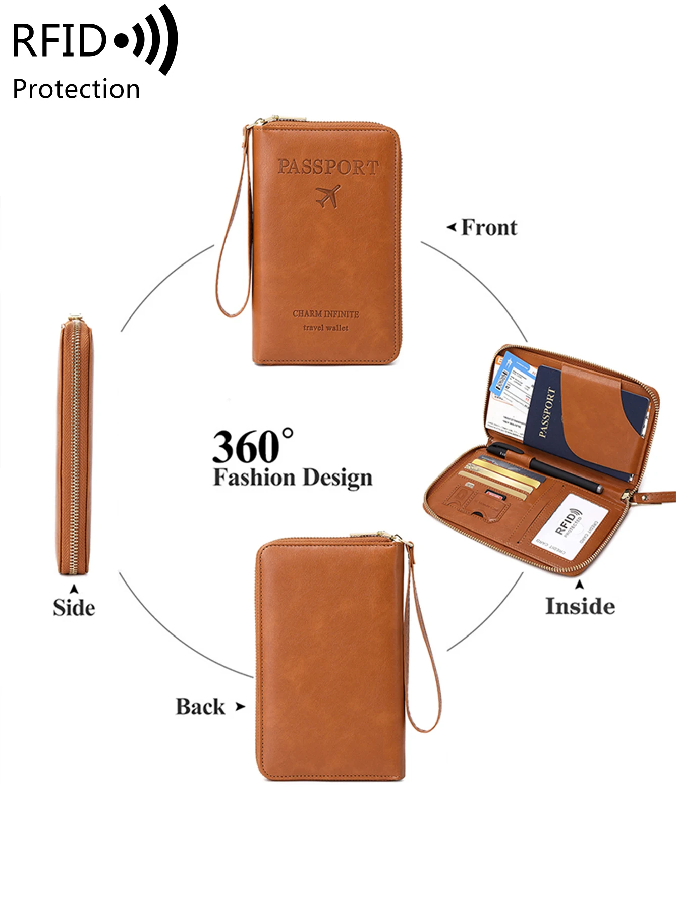 RFID passport wallet for women and men, PU leather card holder passport case for travel essential items for family vacation