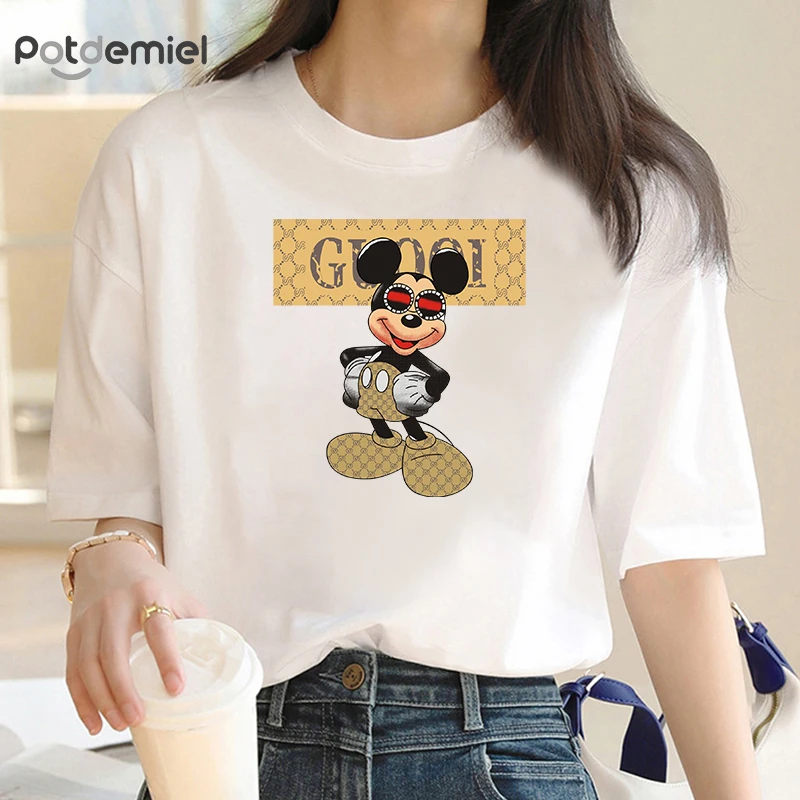 Large Size T-shirt Autumn and Winter Women\'s Short Sleeve Classic Cartoon Anime T-shirt Plus Size Cotton Top Stylish Casual Wear