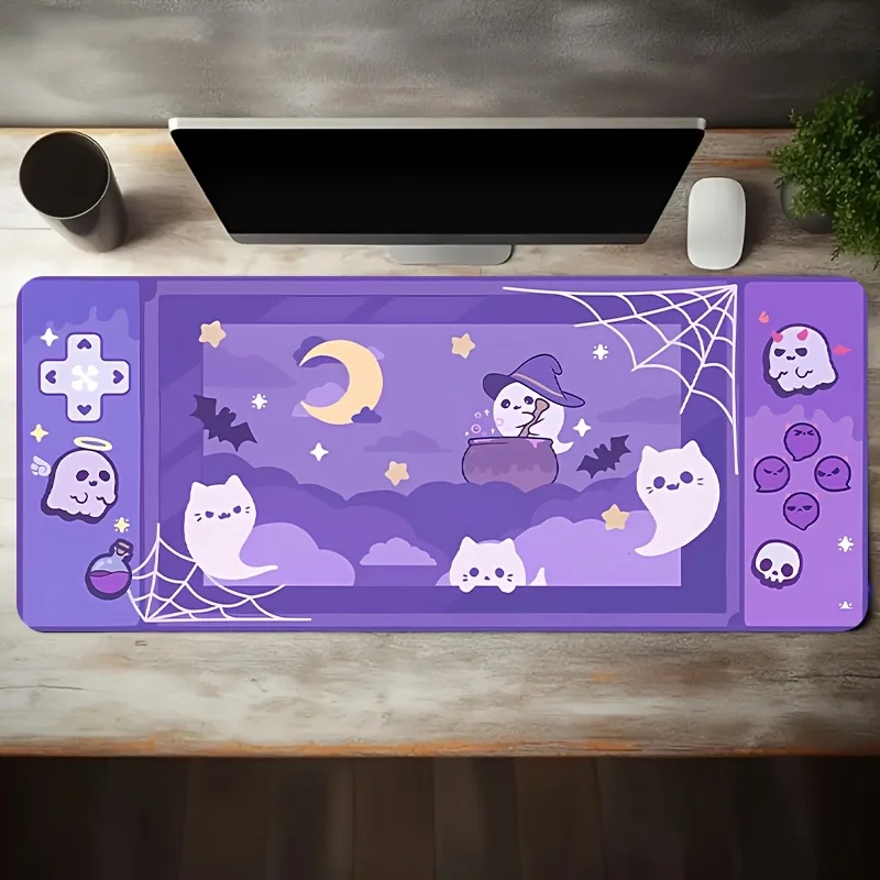Whimsical Cute Ghost Halloween Gaming Mouse Pad Large Non-Slip Rubber Base Extended Desk Mat for PC Office