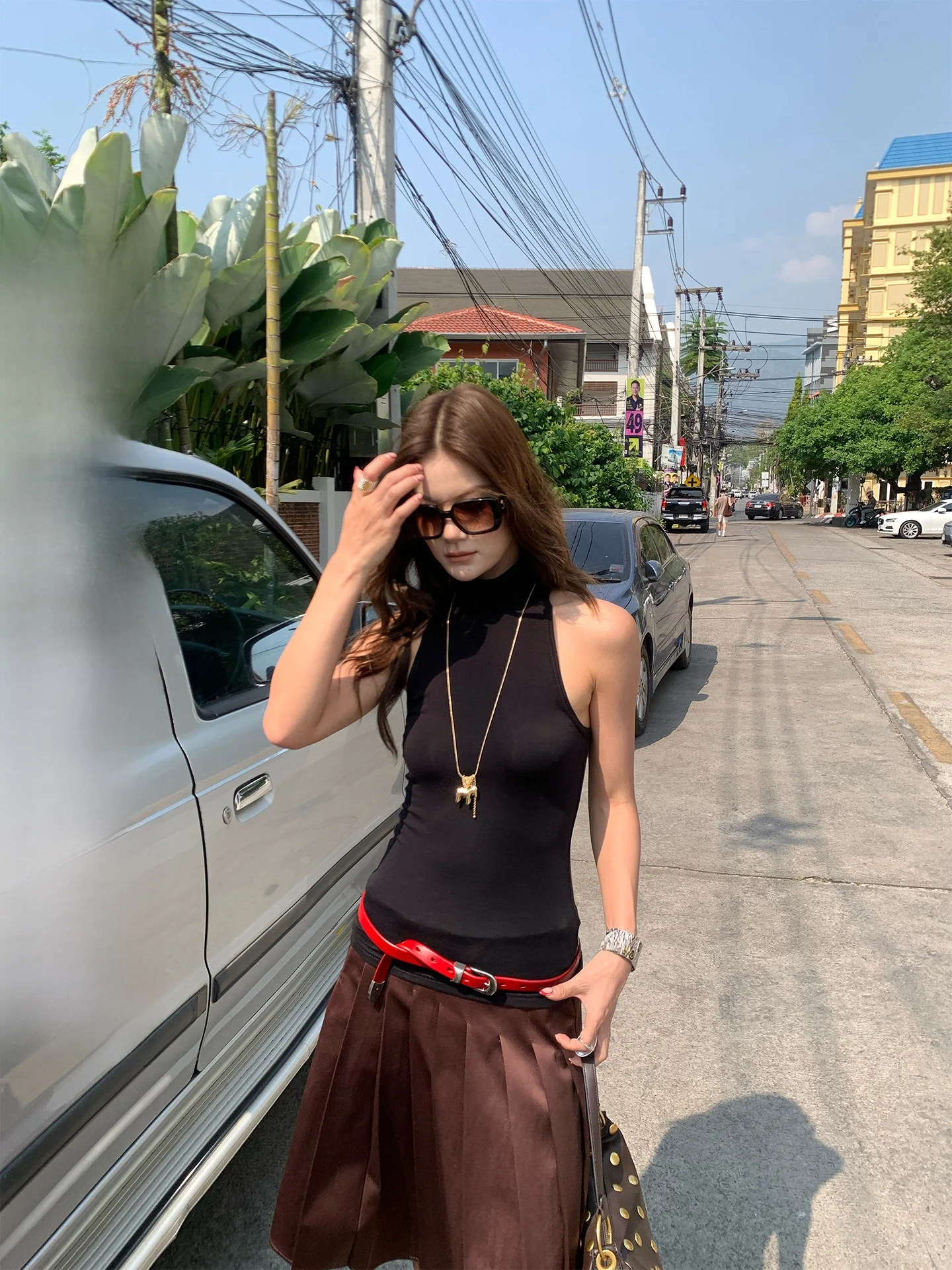 

Женский топ-халтер с высоким воротником, облегающий, из смесовой шерсти, летний модный стильный базовый топ-майка