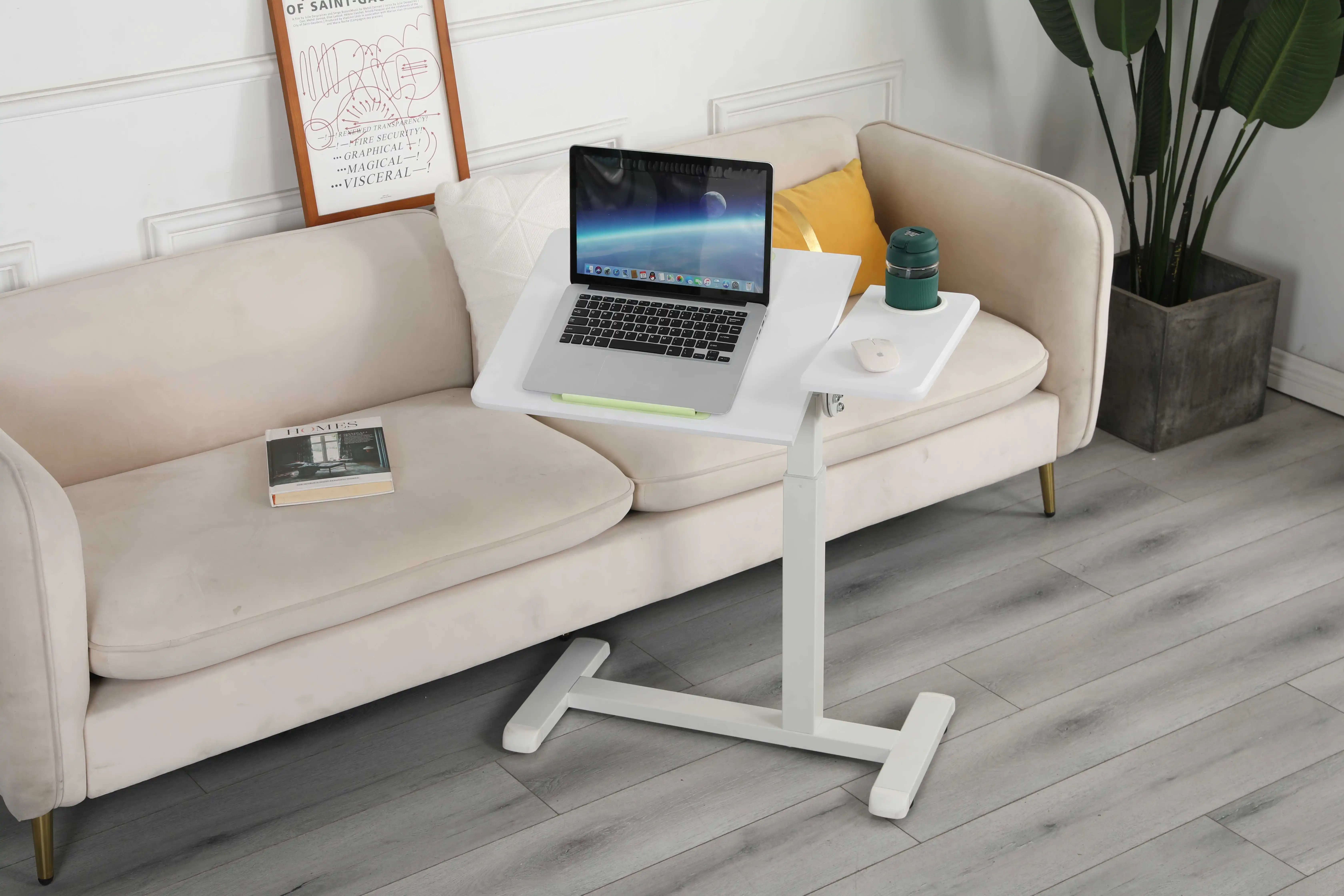 Height-Adjustable Overbed Table with Tilting Top