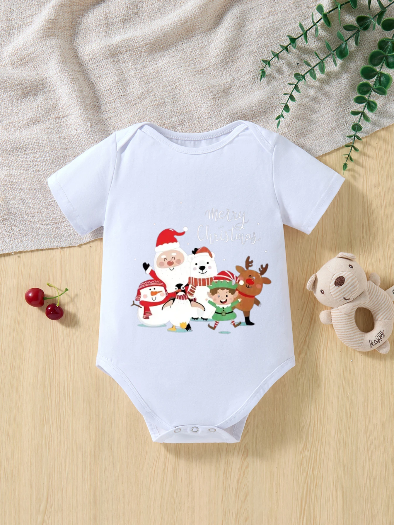 

​ Детское боди черного цвета с короткими рукавами и рисунком Санта-Клауса и оленя для новорожденных мальчиков и девочек, праздничный подарок ​