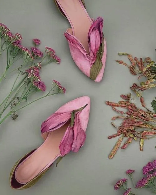 Petals Pointy Flat Home Shoes Women Pink Flower Gradient Mixed Colors Shoes Female Elegant Summer Slip On Women's Sweet Shoes