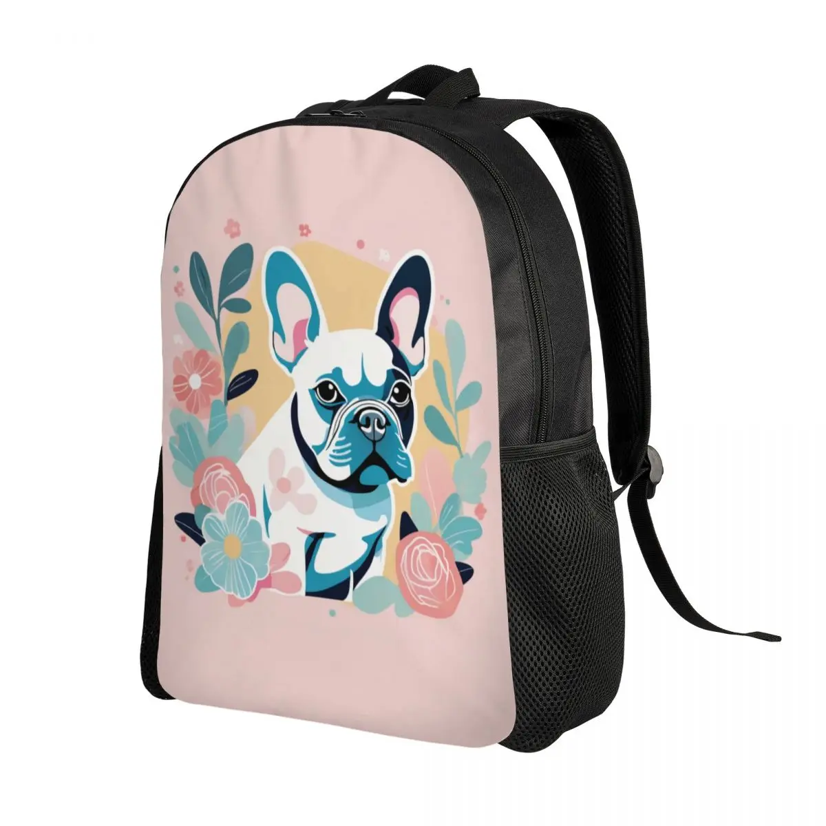 Custom French Bulldog Flower Laptop Backpack Men Women Basic Bookbag for College School Students Bags