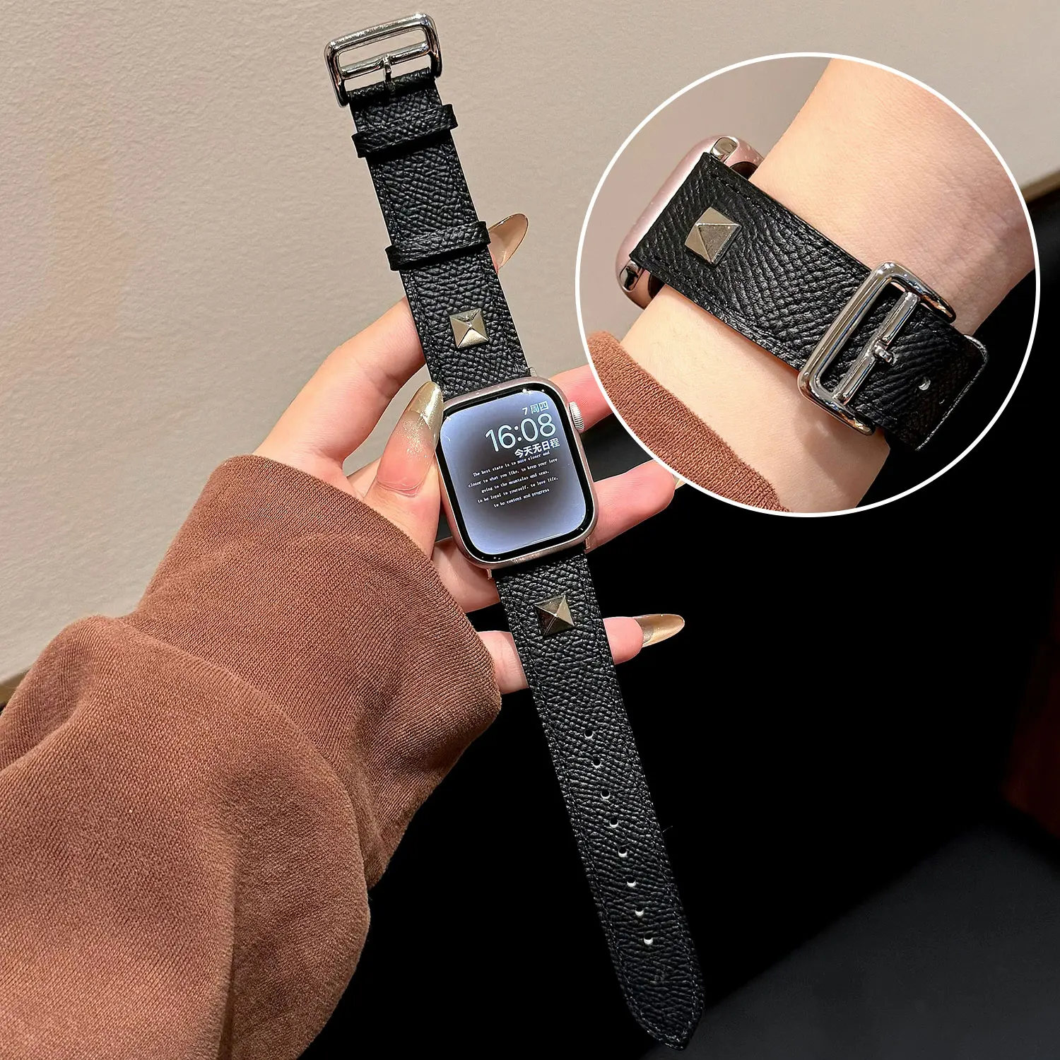 

Wide leather strap suitable for Apple Watch 46 49 S10 42 45 44 40 38mm high-end retro strap suitable for iwatch series 98SE75