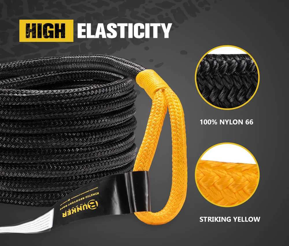 1''x30FT 34000LBS Kinetic Recovery Tow Rope Stretch Snatch Strap Vehicle Tow Rope With Soft Shackles