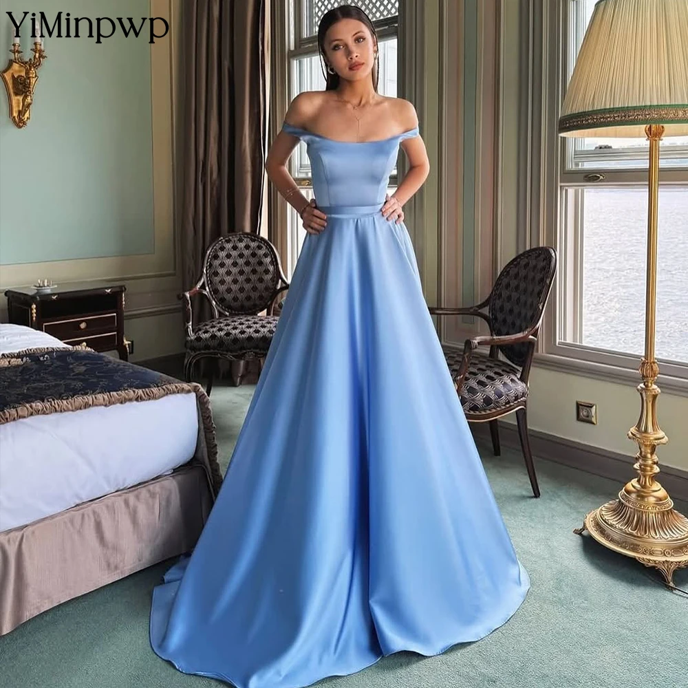 

Blue Evening Dresses Woman Square Collar A-line vestido de noiva Simple Prom Gowns Floor-Length Wedding Guest Dress Customized