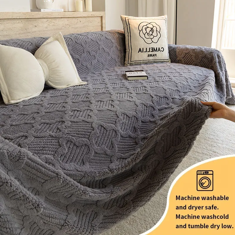 

1PC-Autumn and winter plush sofa towel thickened anti slip all season universal living room sofa towel