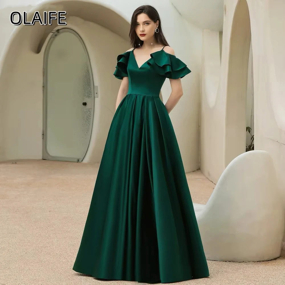 Olaife-Vestido largo de satén hasta el suelo, prenda de noche con corsé en la espalda, Estilo Vintage, para baile de graduación, novedad