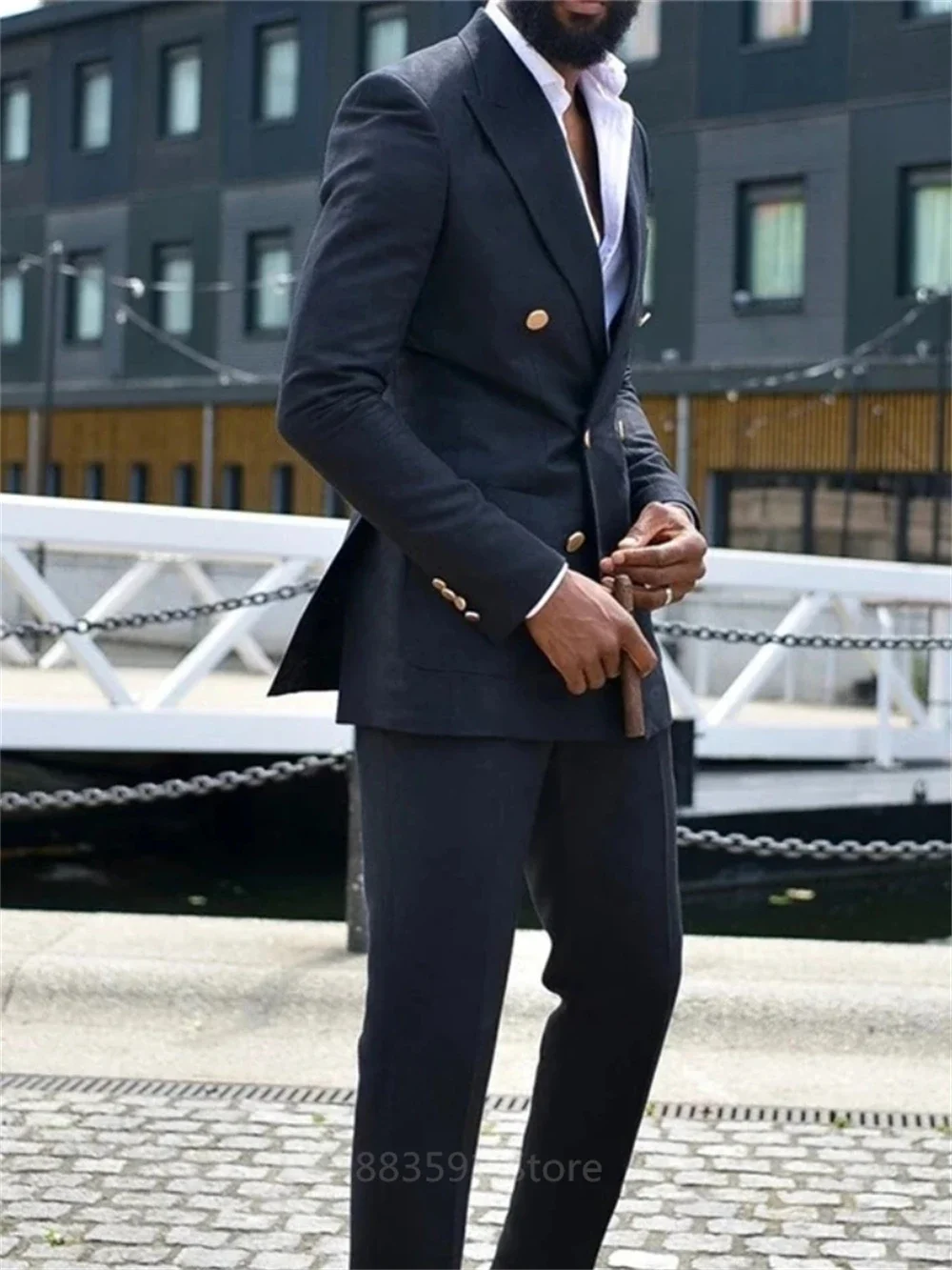 

Peaked Lapel Double Breasted Suits for Men Wedding Slim Fit Formal Groom Tuxedo Black Custom Made Suit Jacket with Pants 2026
