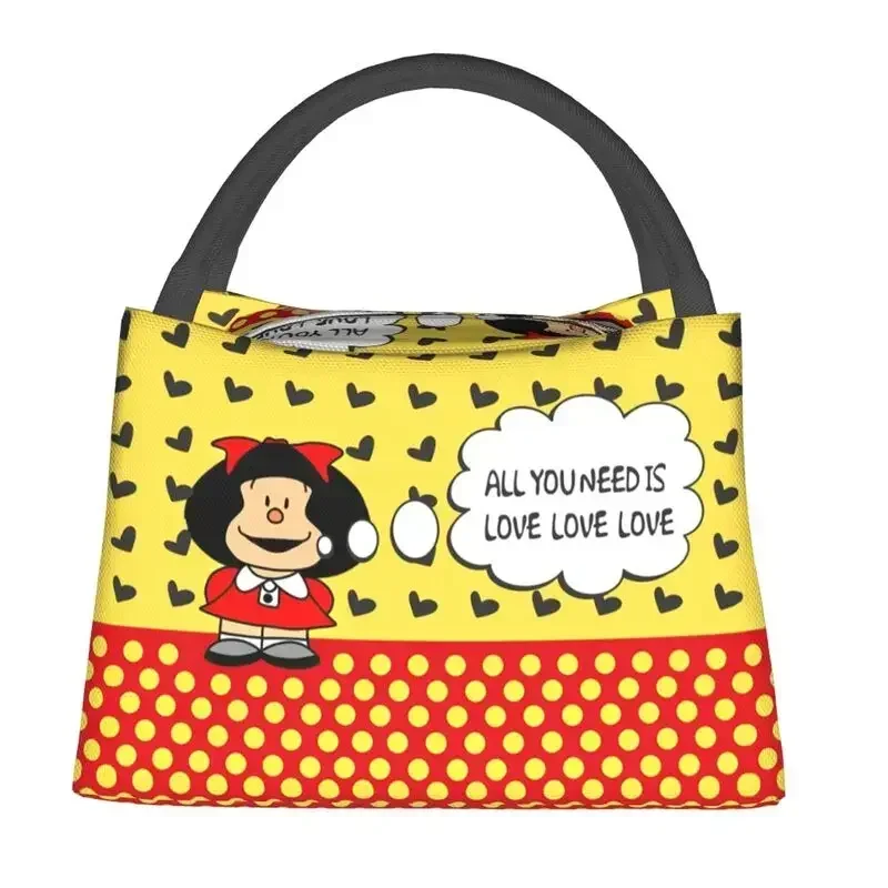 Mafalda Quotes Insulated Lunch Bag for Women Portable Cartoon Quino Thermal Cooler Lunch Box Beach Camping Travel