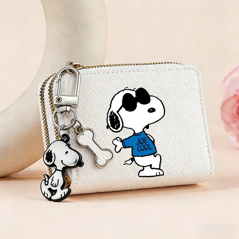 Carteira Curta Kawaii Snoopy Dog com Compartimentos para Cartões, Zíper Duplo, Porta-Cartões de Crédito e Bolsa para Moedas para Mulheres e Meninas