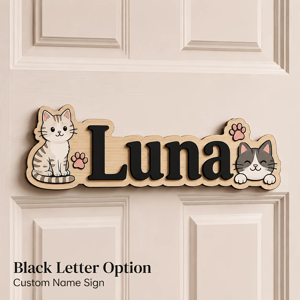 Personalized Cat Name Sign Custom Wooden Layered Letter Pet Door Plaque 2D Layered Wall Hanging for Bedroom Cat Room Home Gift