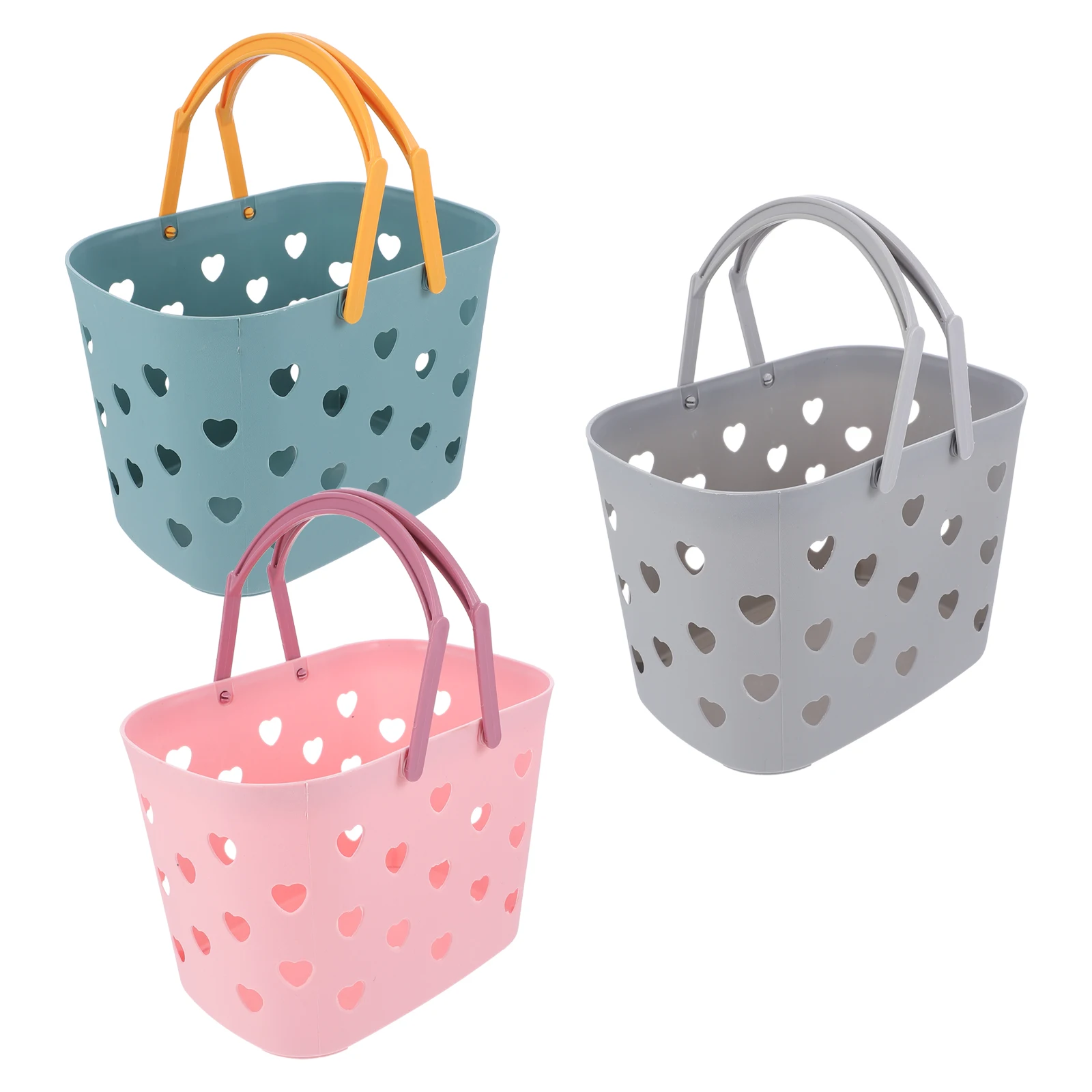 

3pcs Bathroom Plastic Storage Baskets Hollow-Out Home Shower Organizer Household Sundry Container Dormitory Use Assorted Color