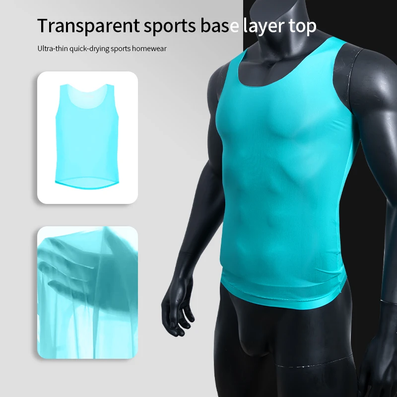 

Men's Transparent Ice Silk Vest Ultrathin Mesh High Elasticity Quick Dry Breathable Slim Fit Fitness T-shirt Sexy Underwear Top