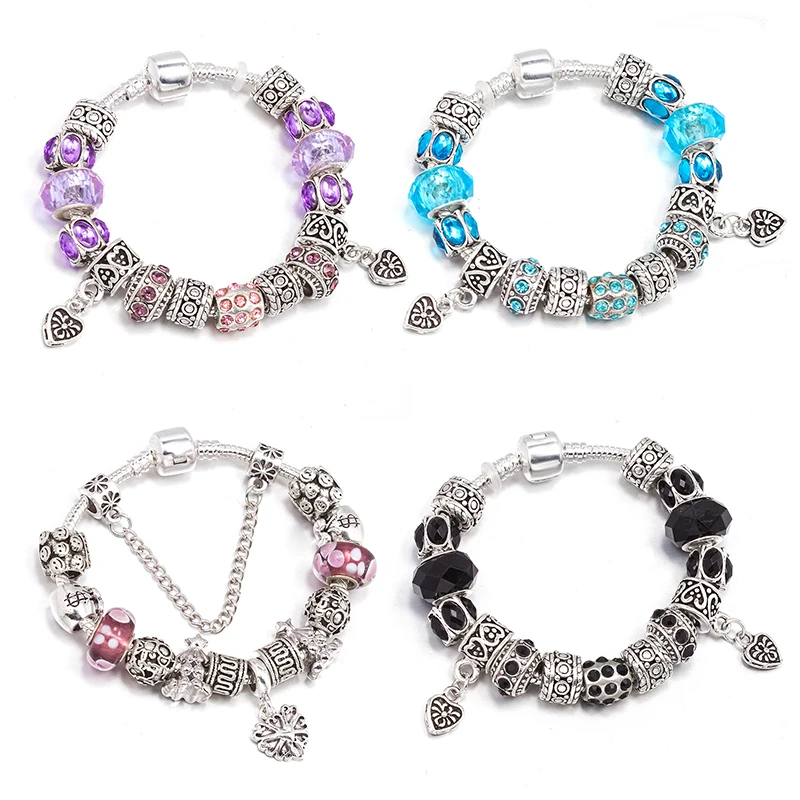 Literary retro silver plated crystal peach heart craftsmanship color preservation treatment women's Bracelet