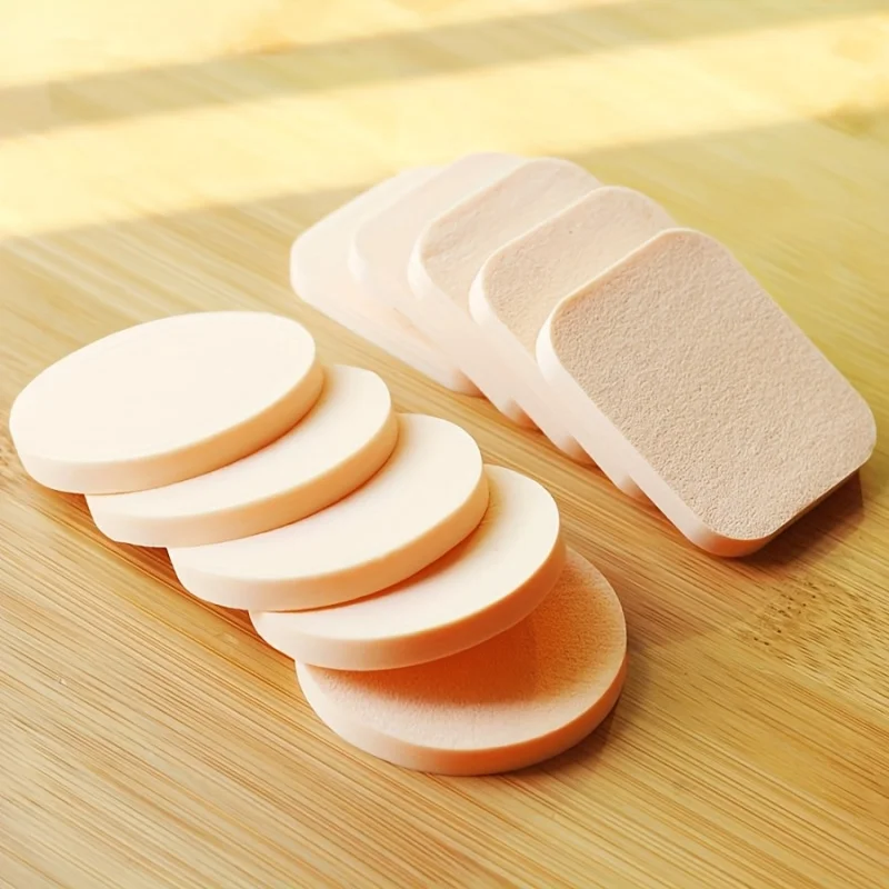 10/6 piezas Esponjas de Maquillaje Redondas y Cuadradas, de Doble Uso (Seco y Húmedo), para Base y Desmaquillante