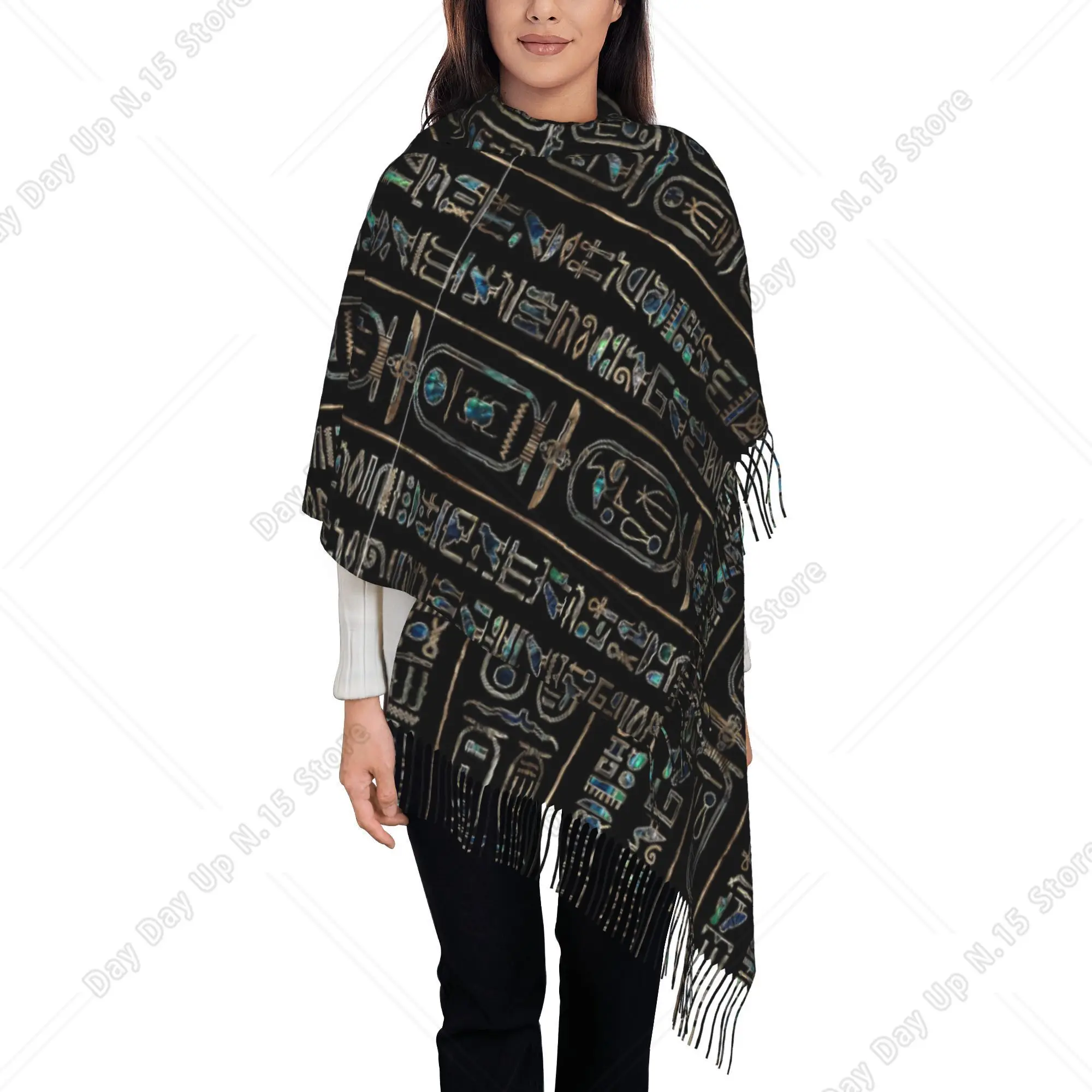 Mysterious Egypt Hieroglyph Vintage Shawl, Gothic Retro Warm Scarf
