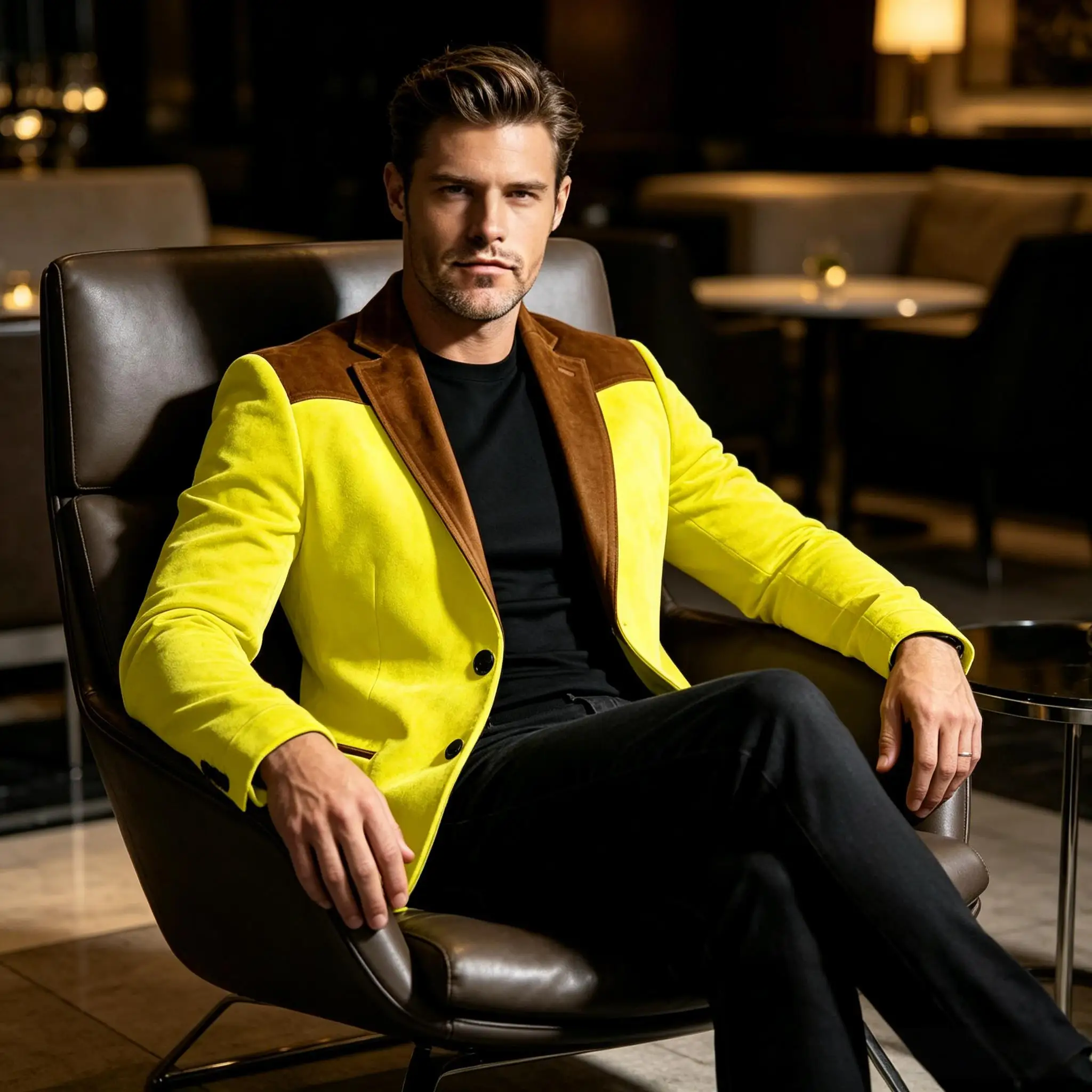 Men Suede Patchwork Lapel Blazer Slim Fit Color Block Suit Jacket Business Streetwear Outerwear For Party Daily Evening Outfits