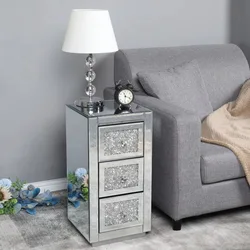 Nowe złamane diamentowe meble lustro stolik nocny sofa kawa nocna szklana szafka nocna z 3 szufladami