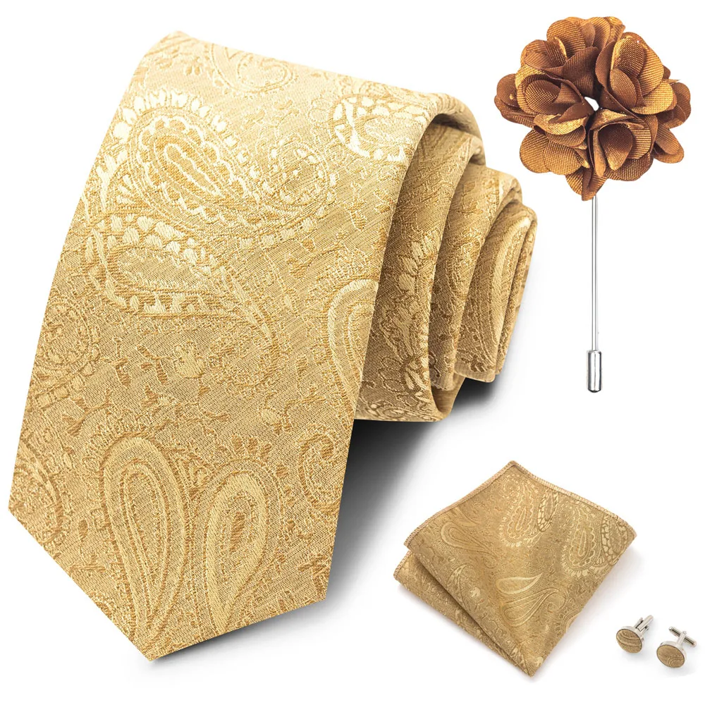 Großhandel Mode 8 cm Krawatte Taschentuch Manschettenknopf Pin Set Männer Krawatte Lila Paisley Anzug Zubehör Fit Hochzeit Geburtstag Geschenk – Detail 21