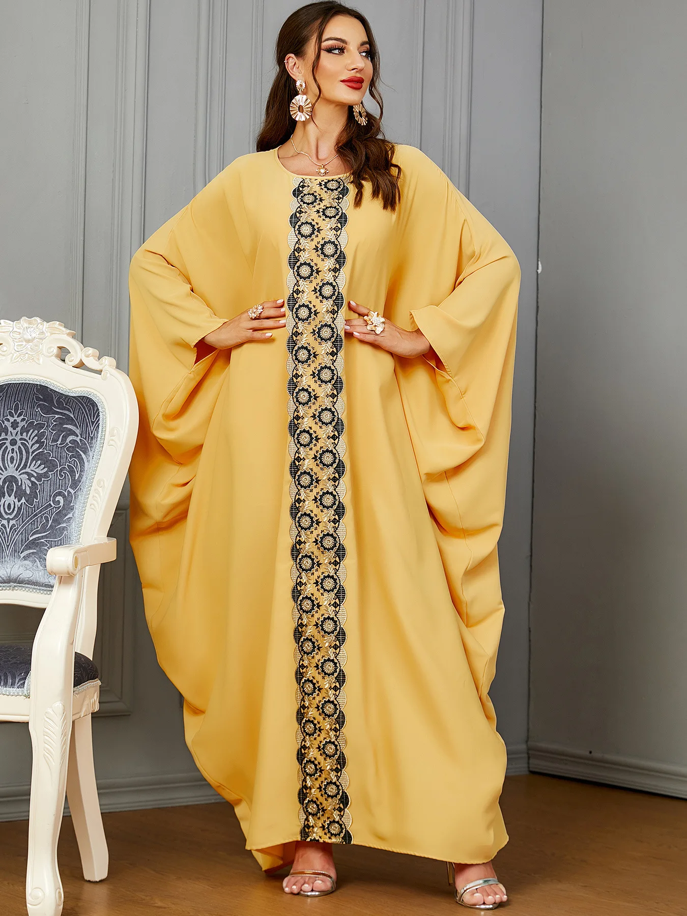 Eid Muslim Party Dress for Women Ramadan Abaya Bat Sleeve Long Dress Morocco Kaftan Vestidos Largos Dubai Robe Jalabiya 2024