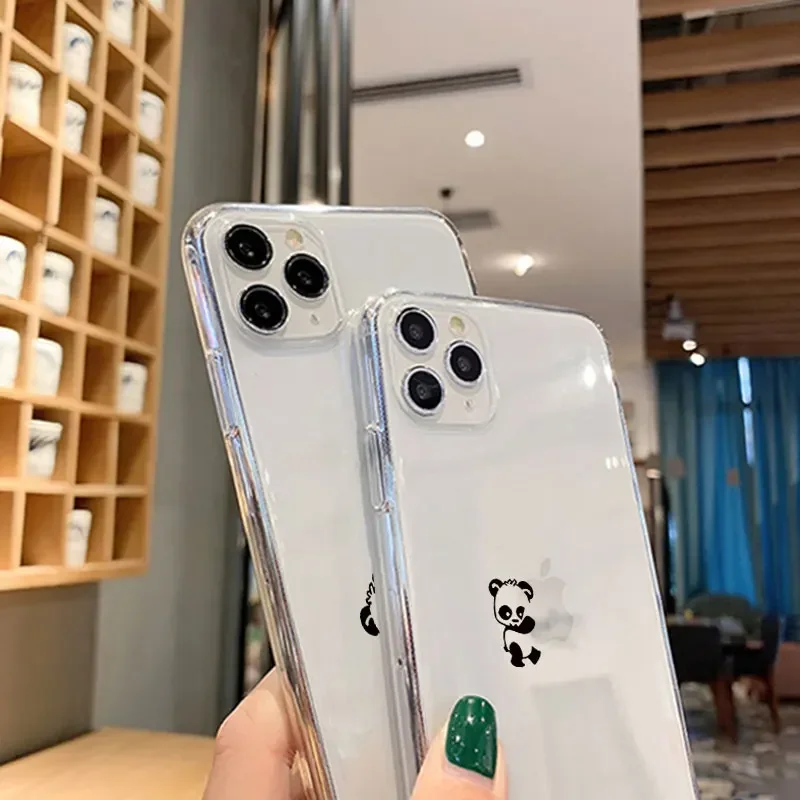 Funny Cute Panda Lover Couple Phone Case for iPhone 16 14 13 11 12 15 Pro Max Mini 8 15 Plus SE XR Soft Transparent Back Covers