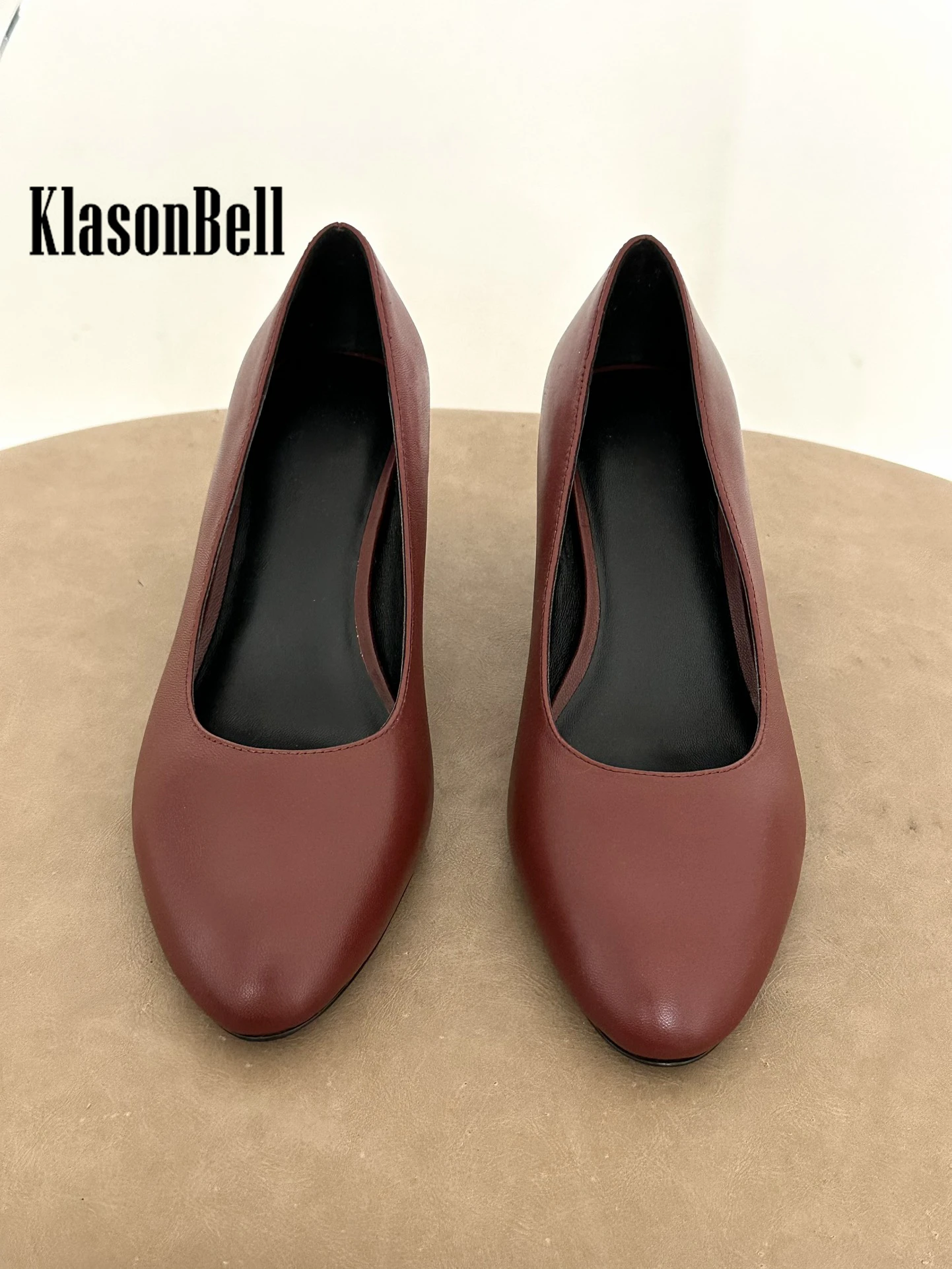 6.5 KlasonBell Classic Soft Sheepskin Mary Janes Pumps Thick High Heel All-matches Comfortable Pointed Toe For Women Shoes