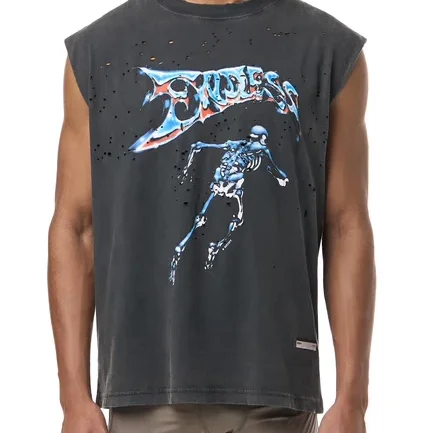 Satisfy 25SS Wormhole Breathable Hole Sleeveless Vest Crew Neck Loose Vest T-Shirt