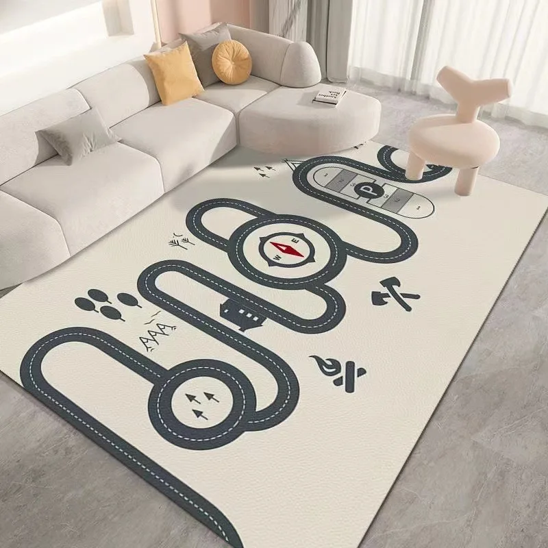 Cartoon Children's Living Room Carpet Household Car Track Sofa Coffee Table Rug Dirt Resistant and Anti Slip Leather Floor Mat