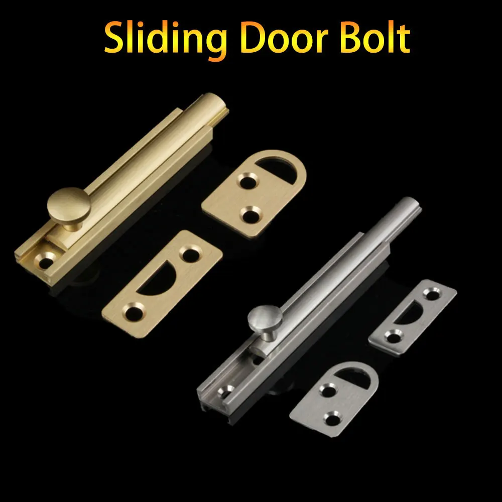 Sliding Door Bolt Copper Door Bolts Latch Safety Door Hardware For Bathrooms Cupboards Bedrooms Brushed Gold/Silver 5 Size